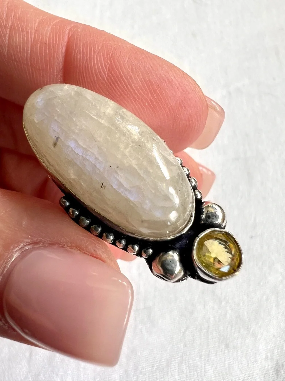 925 Solar Chakra Peach Moonstone Ring 8.25